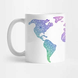 Colorful World Map Mandala Rainbow colors Mug